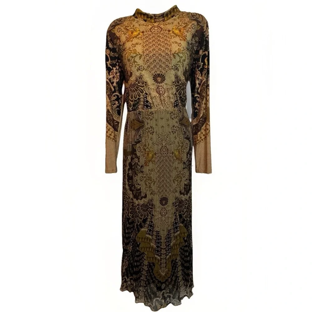 Soft Sorroundings Enchanted Forest Maxi Dress Sz 10P Brown Gold Floral Bohemian
